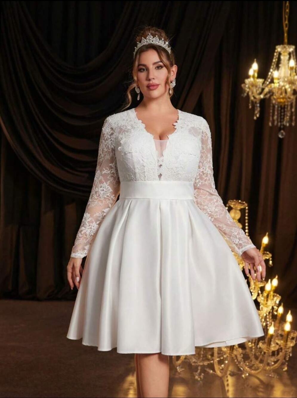 NEW Belle Satin Splice Sheer Floral Formal V Neck A-Line Wedding Dress Bridal XS